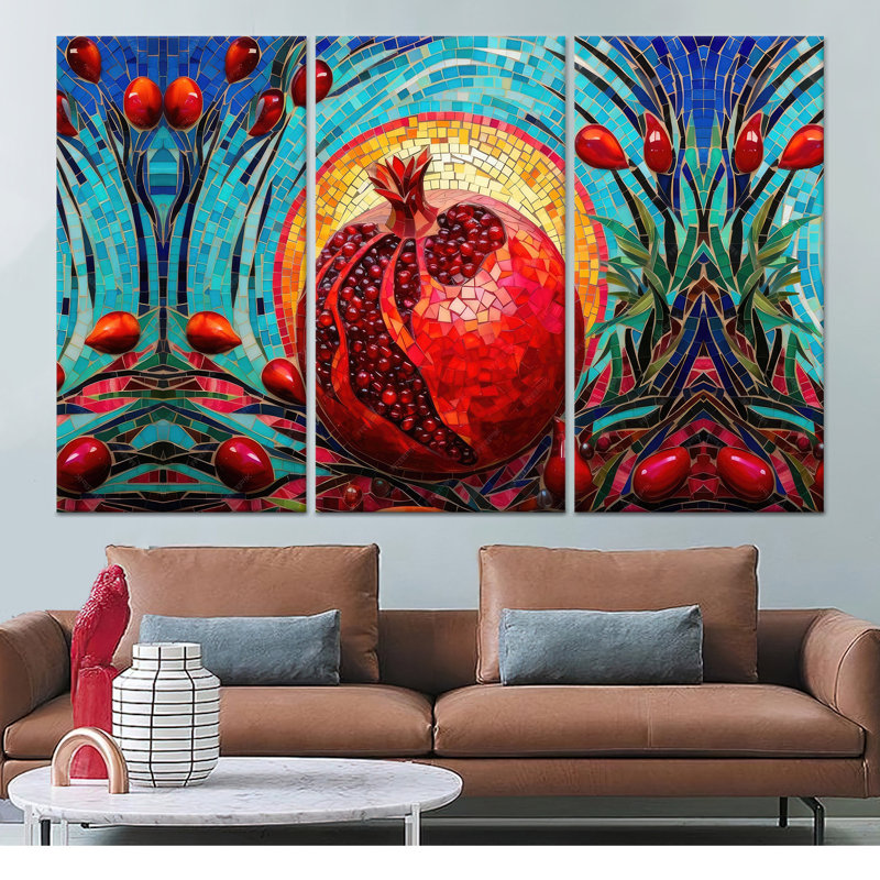 Reproduction d'art sur toile imprimée: conception élégante de grenade pour le décor de la cuisine, toile tendue 3P