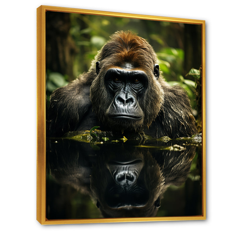 «Gorilla Serenity», photographie sur toile, Cadre flottant doré, H 20 po x l 12 po x P 1 po