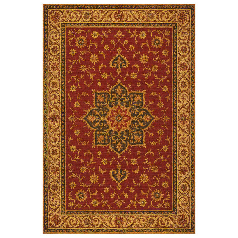 Zyana Collection Digital Print Cotton-Polyester Red Yellow Moroccan Rug, Rectangle 4' x 5'