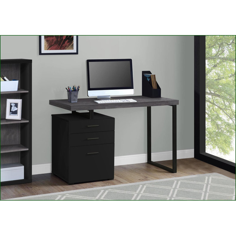 Bureaux: Bureau d'ordinateur moderne de 48 po avec configuration réversible et tiroirs de rangement, stratifié noir / gris | Noir | Panneau de particules