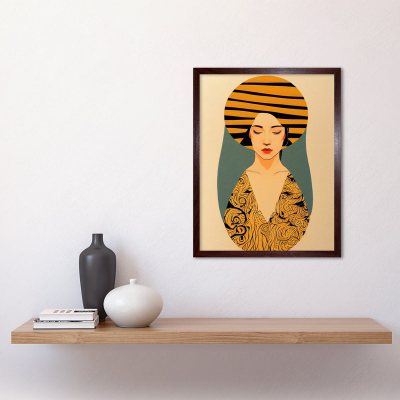 Retro Woman Midcentury Bohemian Art Nouveau - Print, Brown Framed Paper, 43cm H x 33cm W