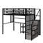 Un lit mezzanine en métal pleine grandeur qui comprend une armoire intégrée et un bureau-62718463