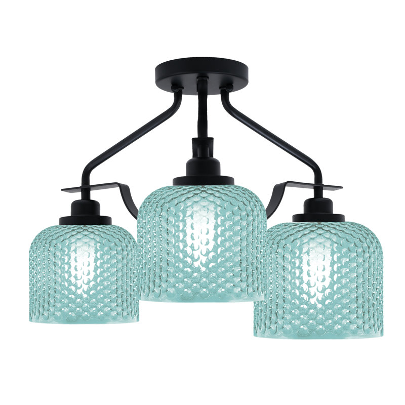 Verre turquoise semi-encastré 3 lumières Scituate, Bleu, Noir mat
