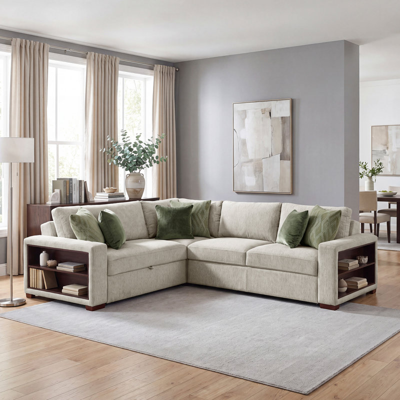 Canapé modulaire en microfibre moderne et contemporain 3 pièces 107,5 po avec lit escamotable, ports de charge intégrés et dossier à encliquetage