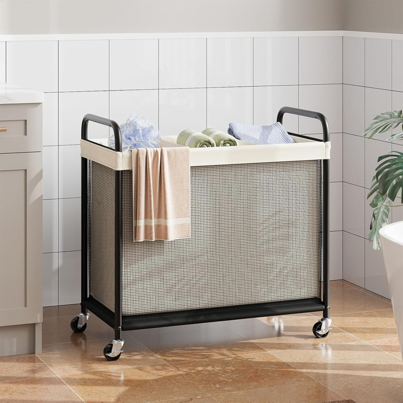 3-Section Rolling Steel Frame Laundry Sorter with Machine Washable Canvas Liners
