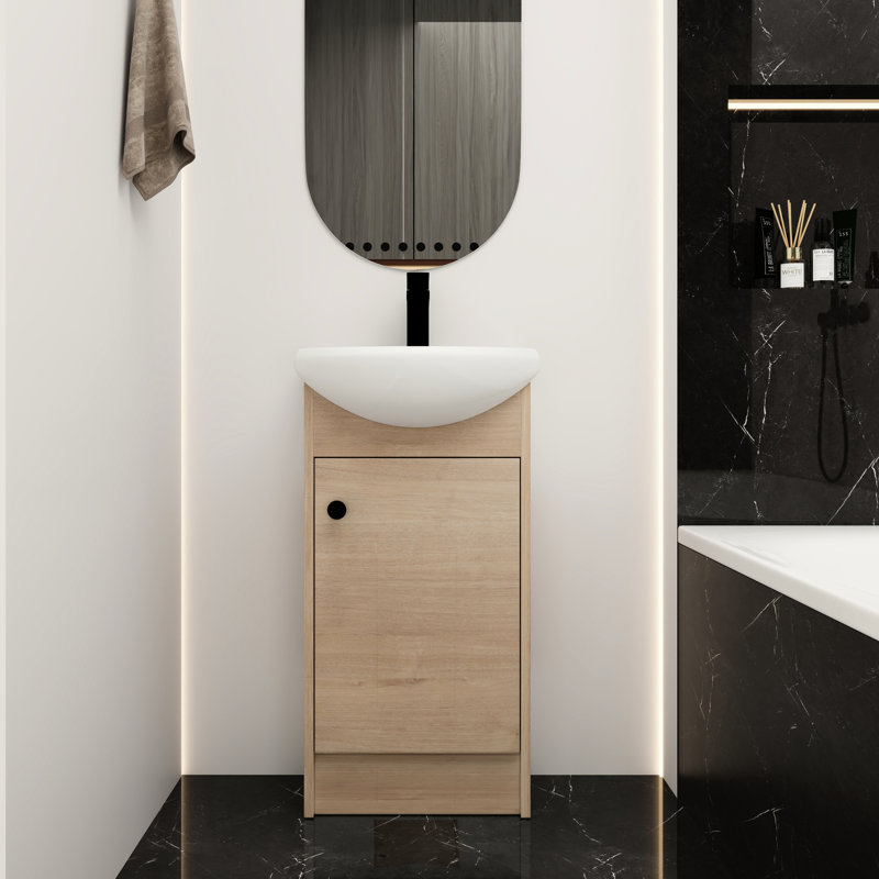 Petit meuble-lavabo avec lavabo en céramique - finition chêne, base de baignoire réglable de 18 po, ovale