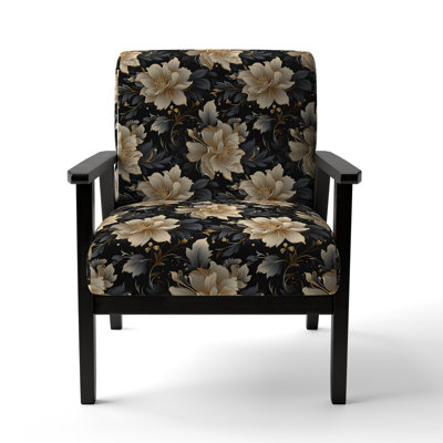 Gold And Black Floral Pattern - Upholstered Cottage Accent Arm Chair