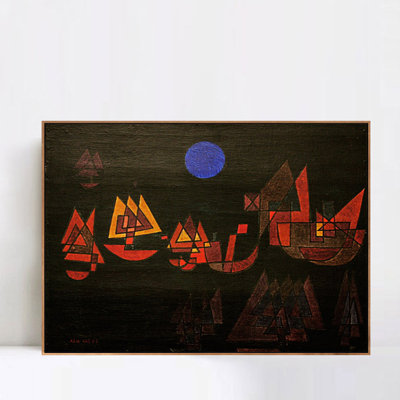 «Schiffe im Dunklen» par Paul Klee, reproduction d'art sur toile encadrée, décorations pour bureau à domicile (cadre en bois de couleur mince, 18 po x 24 po)