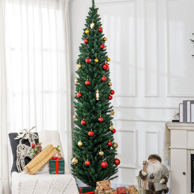 Arbre de Noël artificiel 8 pi, 618 branches, support en plastique, conception mince, ignifuge, assemblage facile,