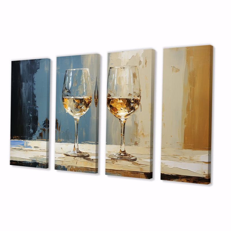 «White and Blue Champagne Essence - Champagne», ensemble de 4 pièces d'art mural, H 32 po x l 64 po