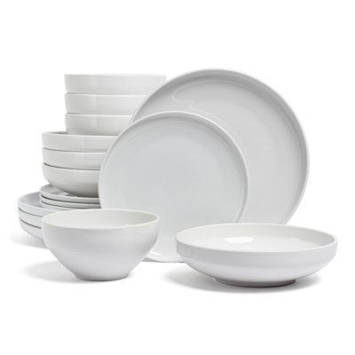 over&back Coupe 16-Piece Glossy White Hand-Finished Porcelain Dinnerware Set