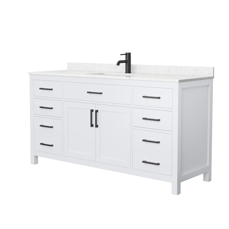 Beckett 66" Freestanding Single Bathroom Vanity with Cultured Marble Top, White, Matte Black, Carrara Cultured Marble