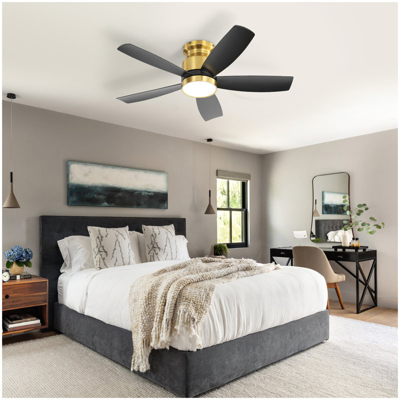 Ventilateurs de plafond encastrés 42 pouces avec lumière DEL 18 W et télécommande 5 pales de ventilateur en ABS pour patio de chambre à coucher