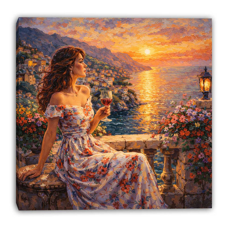 Coucher de soleil sur toile tendue, L 12 po x H 12 po x P 1 po