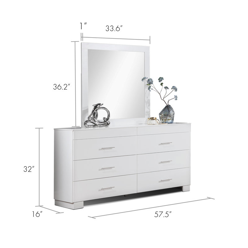 Commode double en bois massif à 6 tiroirs Anglina, Blanc