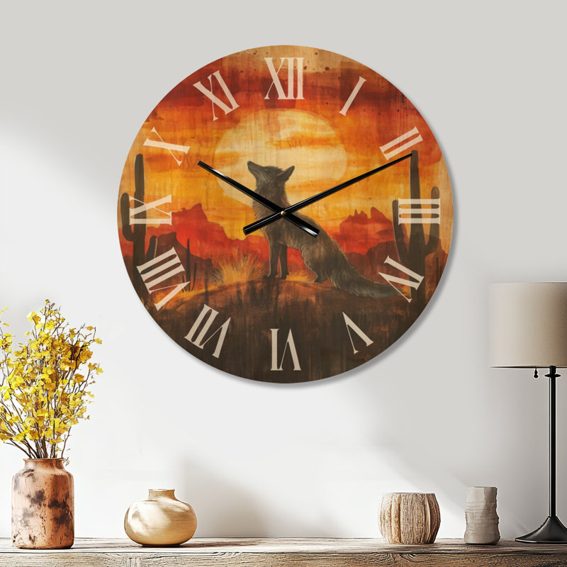 Grande horloge murale en bois - Coyote du désert, Large