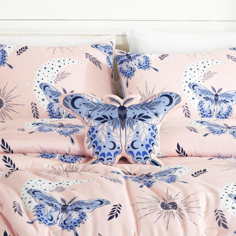 Twin White Microfiber Kids Bedding Set with Butterfly Pillow