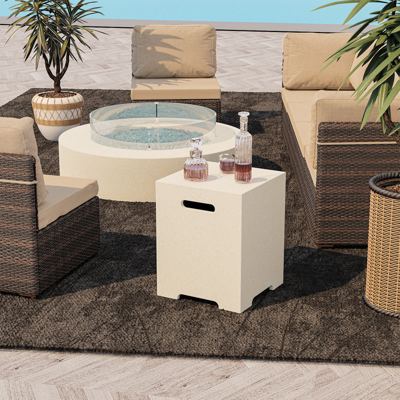 Outdoor Square Propane Fire Pit Tank Cover, Beige