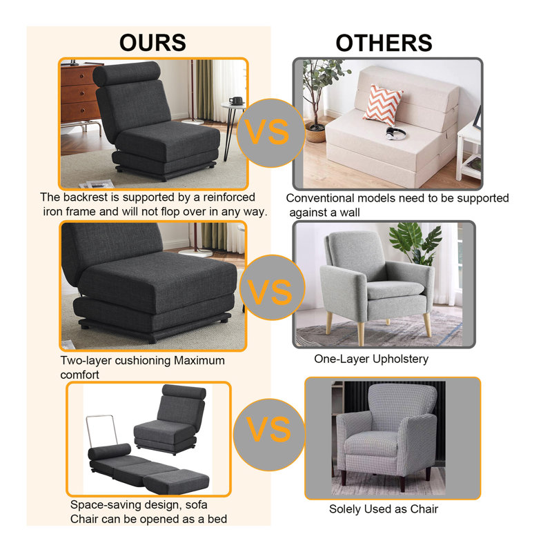 Single Sofa Chair Foldable Single Sofa Bed with Pillow,Portable Foldable Sofa Bed,Leisure Sofa Chair,Easy to Store,Made of Breathable and Wearable Linen
