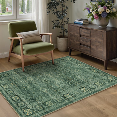 Tapis vert lavable Ladonya avec envers antidérapant