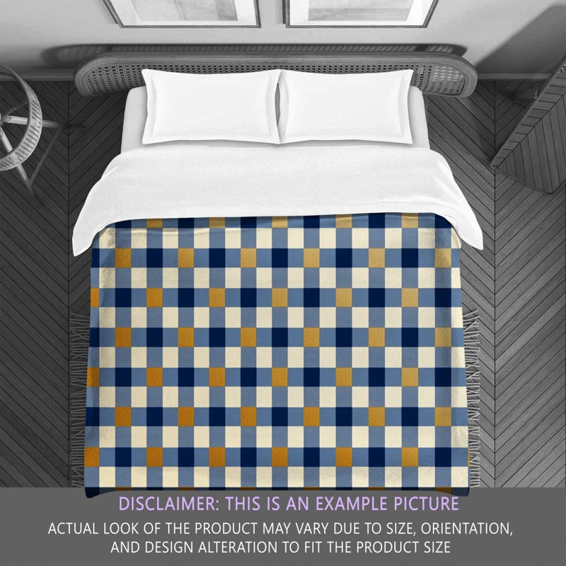 Gingham Comforter, Twin Extra Long Comforter, Blue/Gold