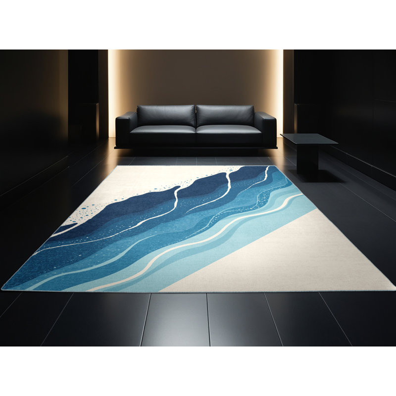 Machine Washable Paitlyn Niagara Falls Contemporary Ombre Rug in Brown – SkyBlue Binding, 2x3