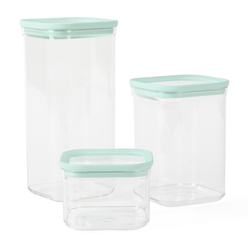 Clear Stackable BPA-Free Plastic Food Storage Set with Aqua Lids