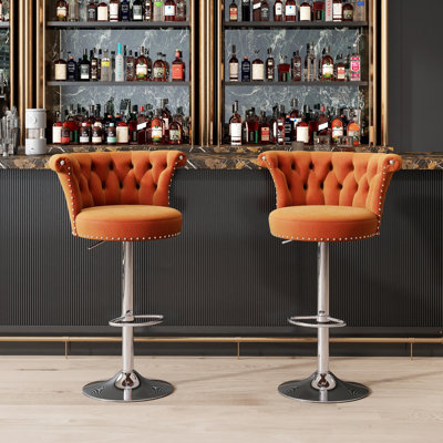 Velvet Swivel Bar Stools Set of 2/4/6, Height Adjustable Bar Stools with Backrest and Chrome Base