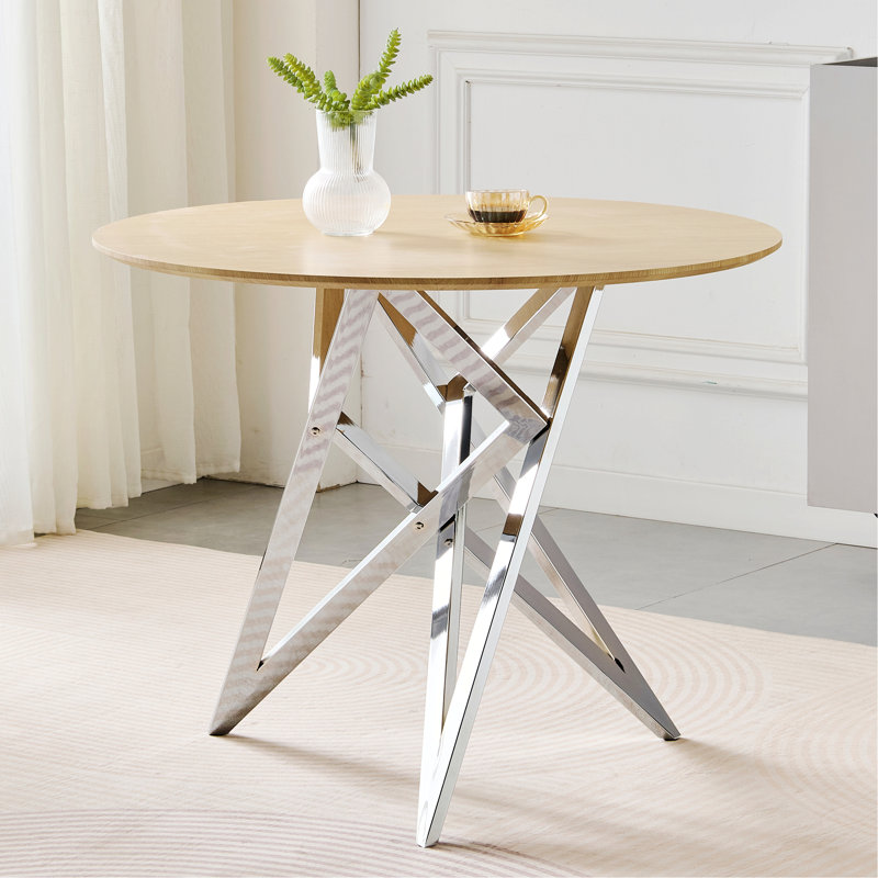 Table de salle à manger ronde, petite table de cuisine ronde avec pieds en métal, Argent coulé Nature