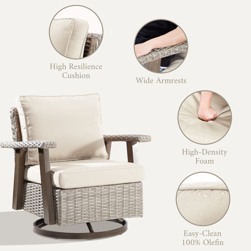 Lauma Outdoor Swivel Lounge Chair（Set of 2）, Beige