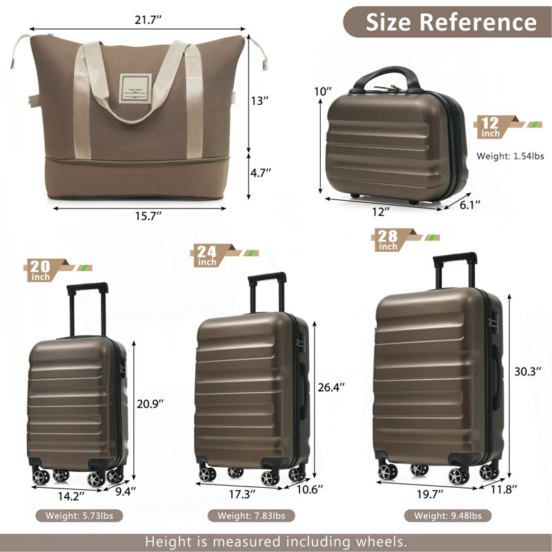 Ensemble de valises Hardshell en ABS - Valises légères et durables avec deux roues pivotantes, Brown