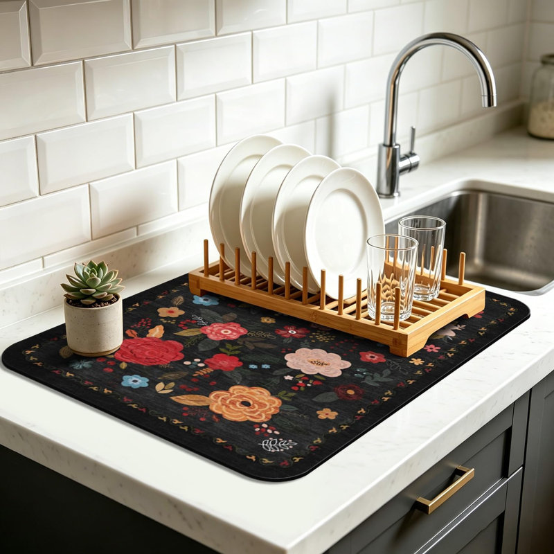 Tapis de vaisselle Vintage Floral 16 x 24 po, tapis de cuisine pour tapis de cuisine très grand et absorbant