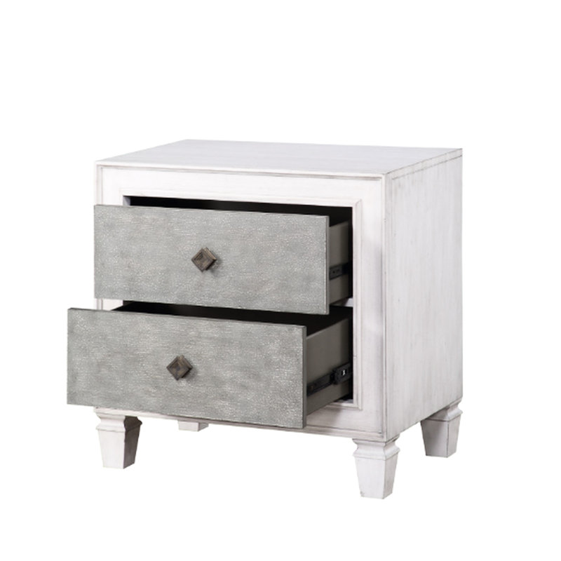 Gray And White Night Stand With Felt-Lined Drawer Interiors Interior Stability