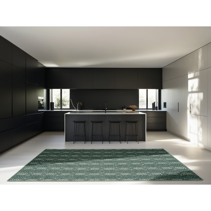 Soft Plush Escoto St Patties Modern & Contemporary Abstract Area Rug in Green – SageGreen Binding, 7x10