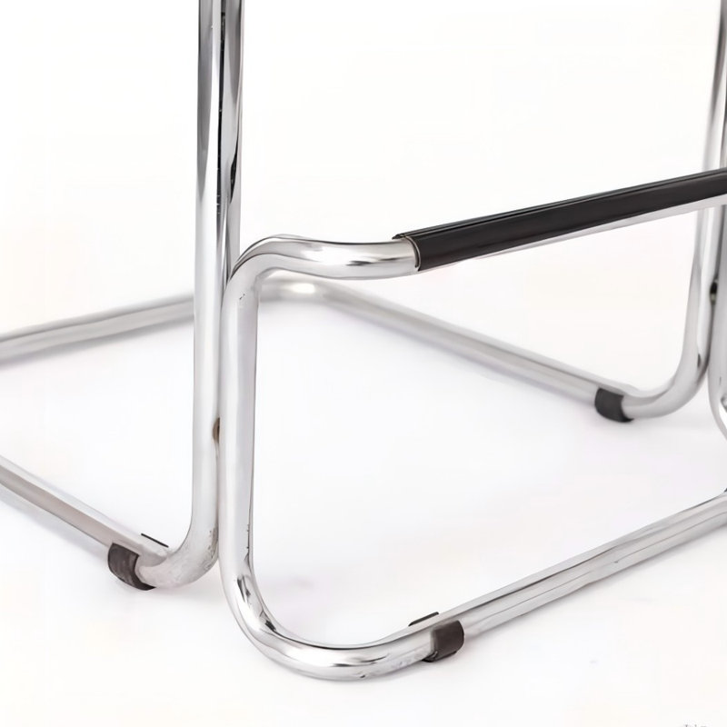 Modern Stainless Steel  Frame Bar Stool With Black Faux Leather Seat And Armrests, Black