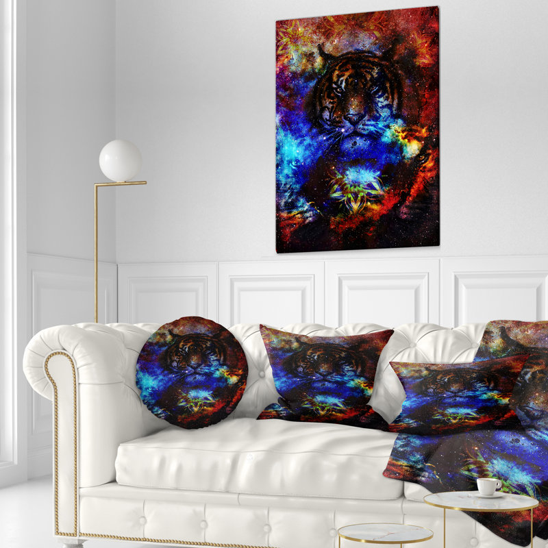 Collage coloré tigre - coussin décoratif imprimé animal, Rectangulaire, 12 po x 20 po