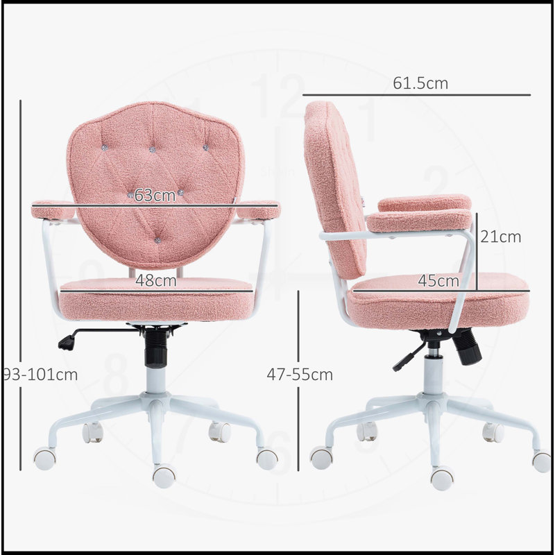 Comfortable and Stylish Home Office Chair with Button Tufted Teddy Bear Fleece, Swivel Function for Enhanced Mobility, White