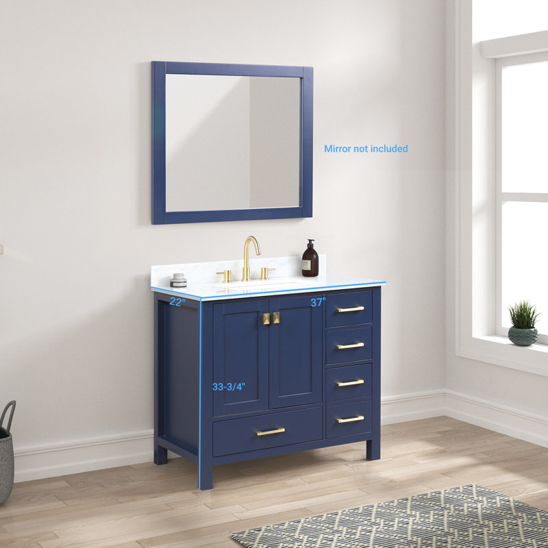 Meuble-lavabo simple Deaundria avec plateau en marbre de Carrare, Bleu
