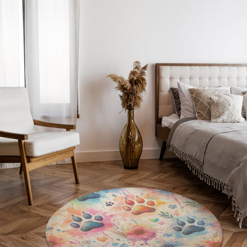 Tapis tressé avec pattes éclaboussées et peinture, Rond 5 pi
