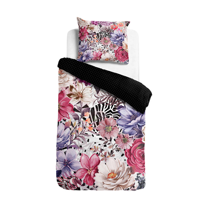 Pink/Black/Beige Satin 200 TC, 155 x 220 cm  - 1 Pillowcase (80 x80 cm)