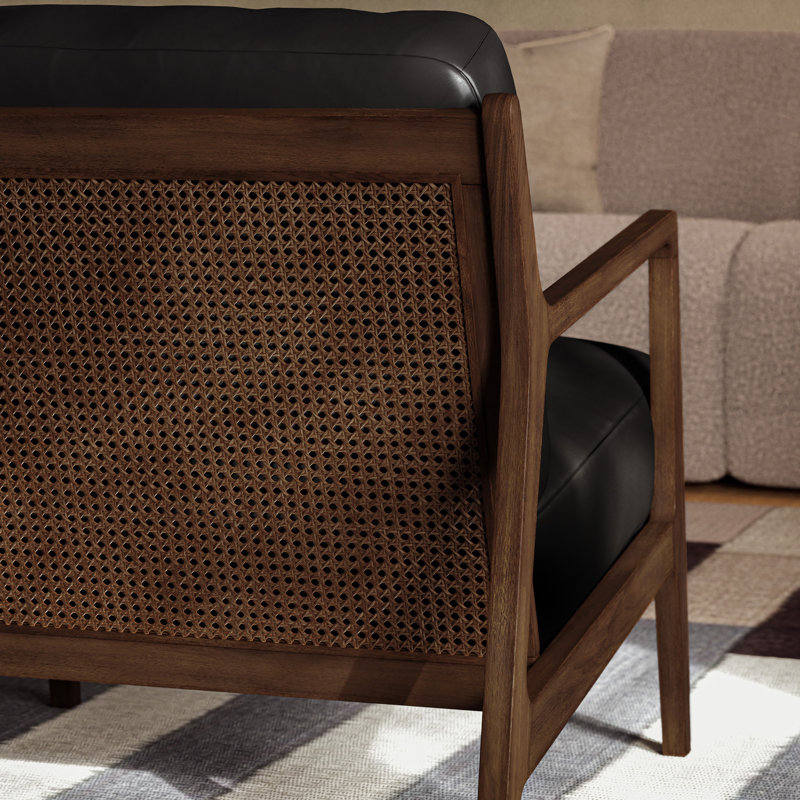 Carmelo Genuine Leather Accent Chair, Black Genuine Leather