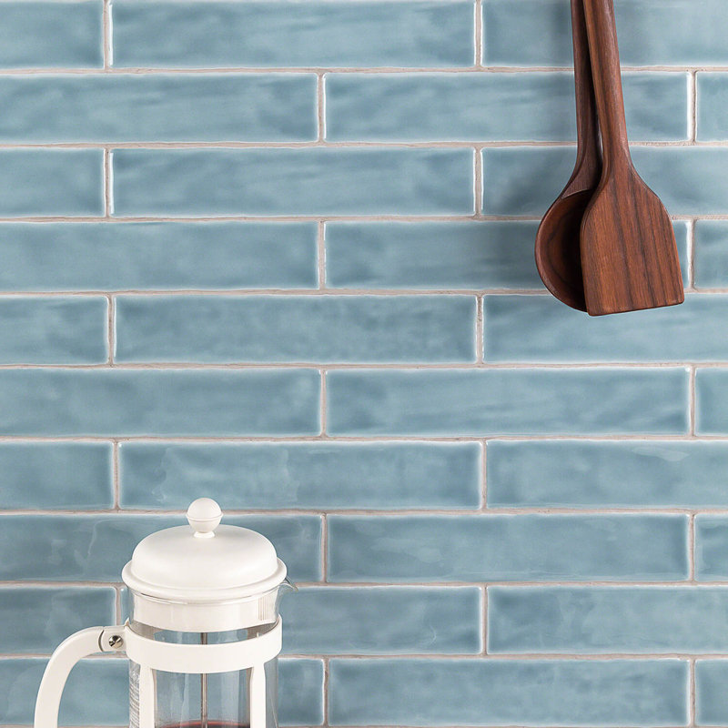 Brookline Polished 2" x 10" Ceramic Brick Look Subway Wall Tile (5.38 sq. ft./ box), Light Blue