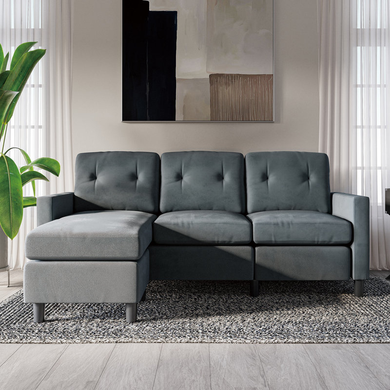 Mayko Upholstered L-Shaped Sectional Reversible, Green 100% Polyester