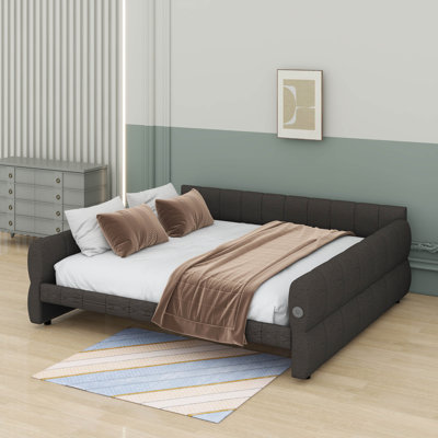 Lit de jour rembourré avec ports USB, cadre de lit plateforme en laine d'agneau pour le salon, aucun sommier nécessaire
