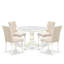 Cet ensemble de table de salle à manger 5 pièces comprend une table de cuisine à piédestal et 4 chaises Parsons à haut dossier en tissu de lin beige clair, finition lin blanc.-979725061-979725062-1005443614