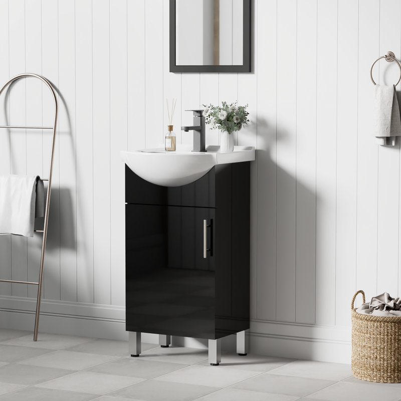 18" Freestanding Single Bathroom Vanity with Thick Euro Ceramic Sink, Faucet, Black