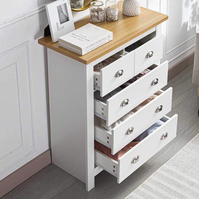 Eldora 79 cm W Chest of 5 Drawers, White/Oak