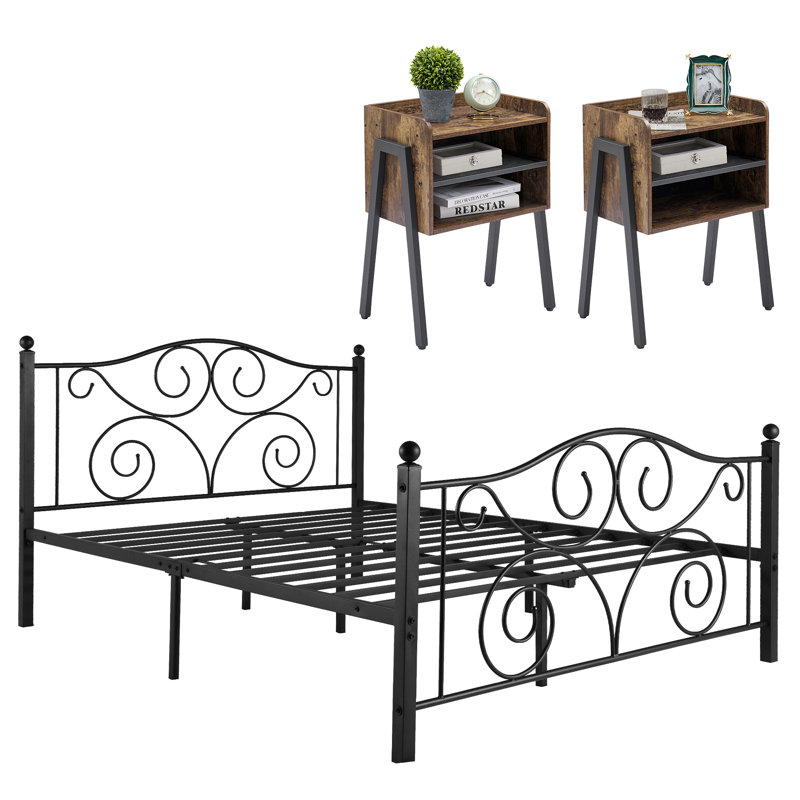Ensemble de chambre avec lit plateforme 3 pièces Auxter, Grand, Noir/brun