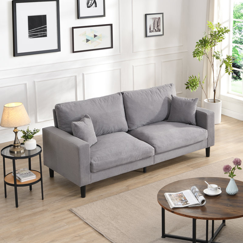 Canapé en velours côtelé haute résilience 74,8 pouces Defoor, Gris clair, H 34,6 po x l 57,9 po x P 30,7 po