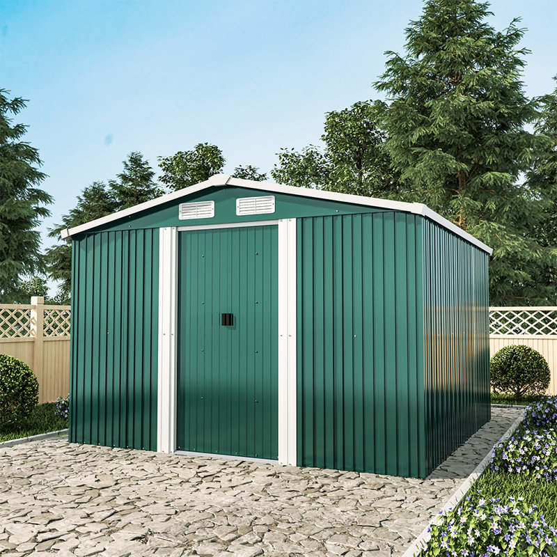 Ajnag 8ft. W x 8ft. D Metal Tool Shed, Dark Green